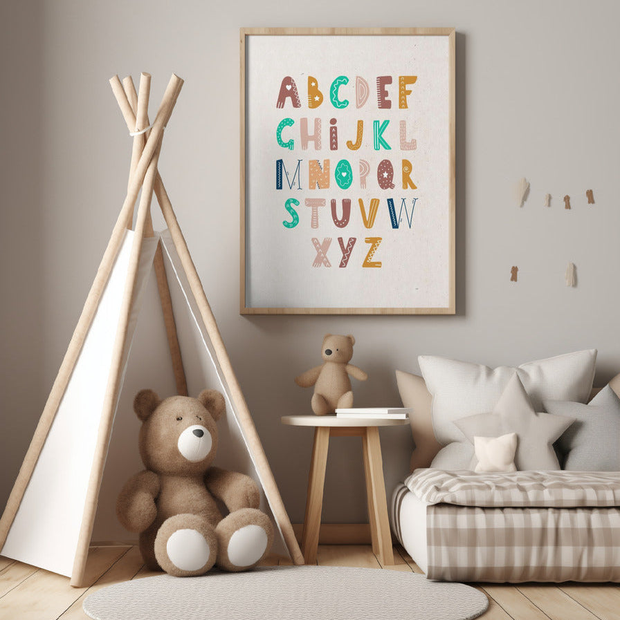 Kids Poster Set - Nursery Décor Prints - Alphabet Numbers ABC 123