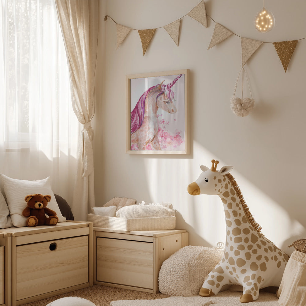 Girl's Poster Set - Nursery Décor Prints - Pink Unicorn Butterfly