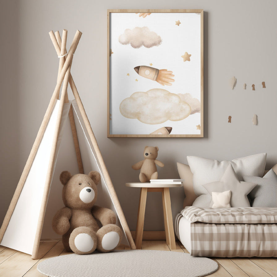 Boy's Poster Set - Nursery Décor Prints - Astronaut & Rockets In Space