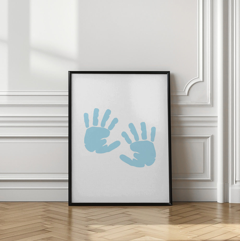 Boy's Poster Set - Nursery Décor Prints - Blue Handprints & Footprints