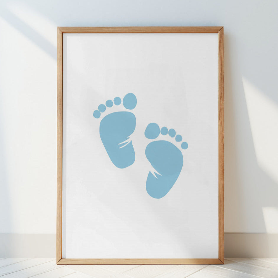 Boy's Poster Set - Nursery Décor Prints - Blue Handprints & Footprints
