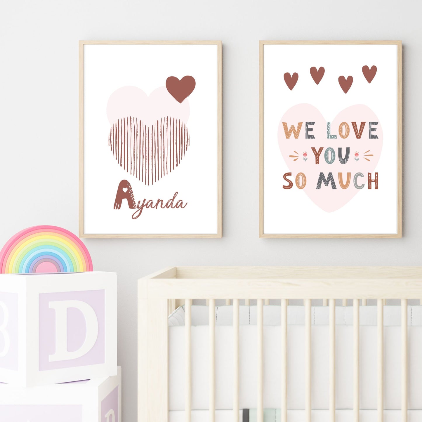 Custom Name Poster Set - Boho “We Love You” Hearts