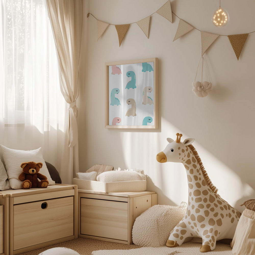 Kid's Poster - Nursery Décor Prints - Soft Pastel Dinosaurs