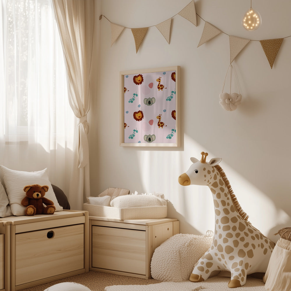 Kid's Poster - Nursery Décor Prints - Lion, Giraffe & Koala Animals