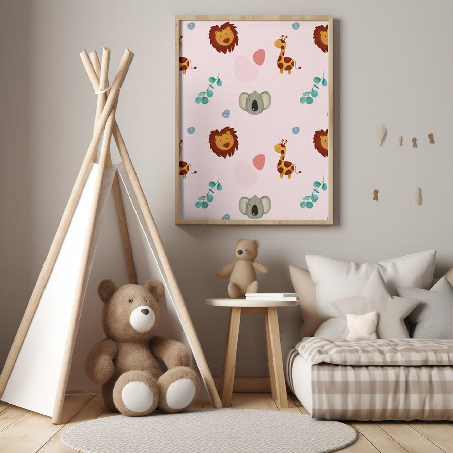Kid's Poster - Nursery Décor Prints - Lion, Giraffe & Koala Animals