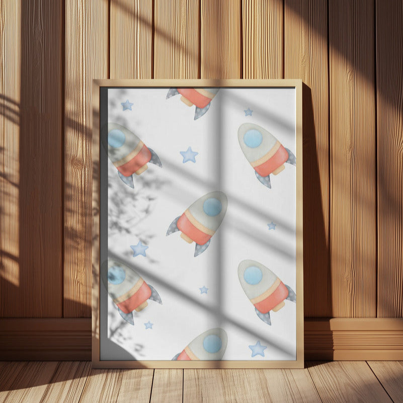 Boy's Poster - Nursery Décor Prints - Rockets & Stars In Space