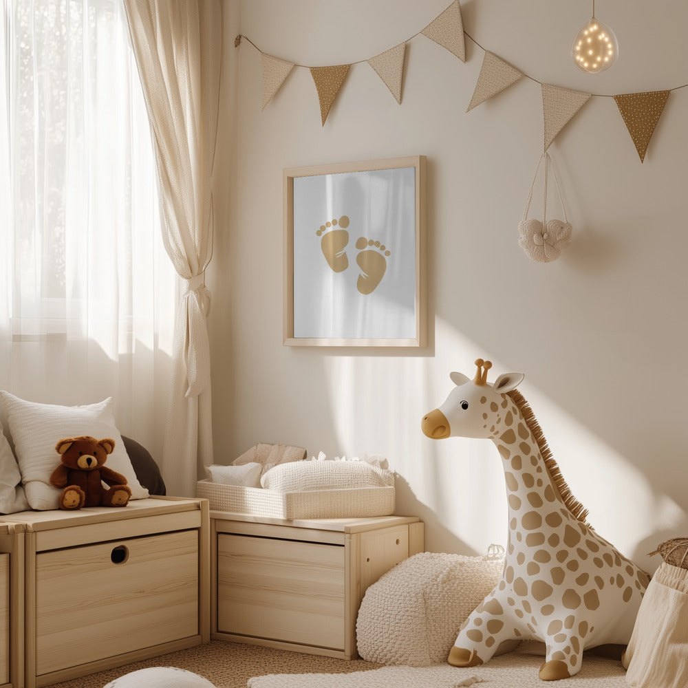 Baby Poster Set - Nursery Décor Prints - Beige Handprints & Footprints