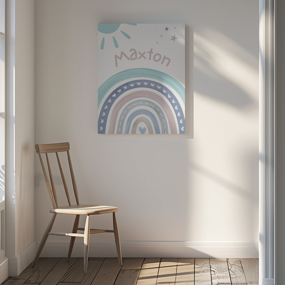 Custom Name on Canvas - Blue Rainbow, Sun & Stars