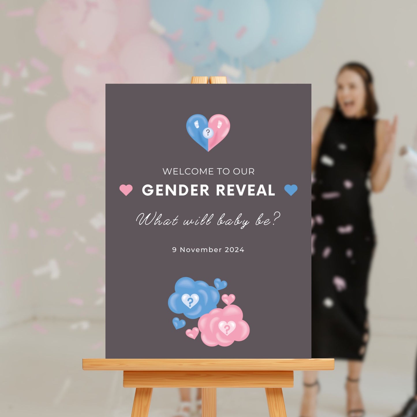 Personalised Gender Reveal Sign Board - Pink & Blue Theme - Customised Baby Shower Decor