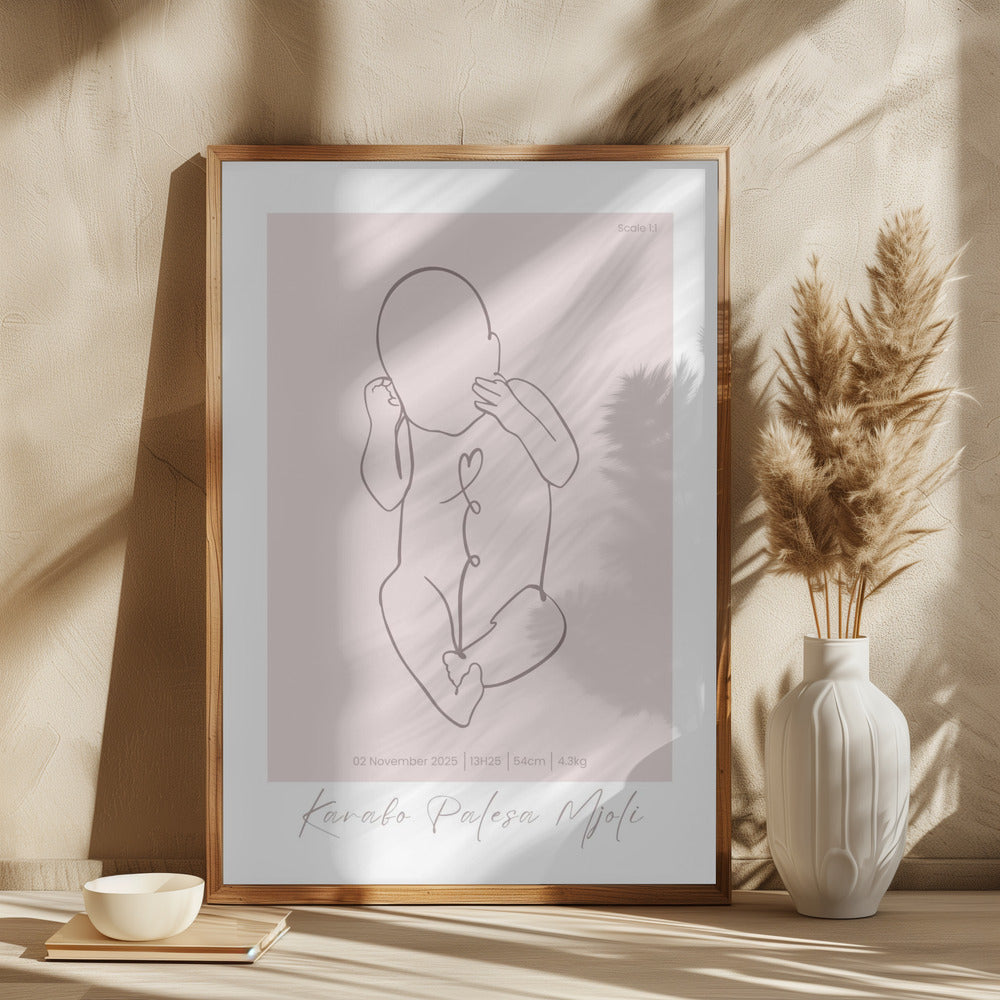Life Size Birth Poster Print - Personalised Newborn Birth Sketch - SassiBloom Custom Nursery Decor - South Africa
