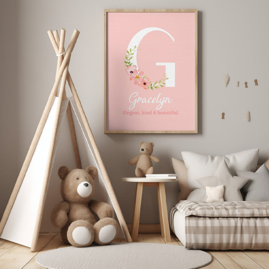 Personalised Name Print - Nursery Décor - Girl's Room Custom Wall Art