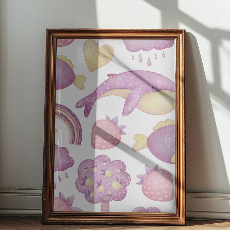 Girl's Poster - Nursery Décor Prints - Sealife, Strawberries & Rainbows