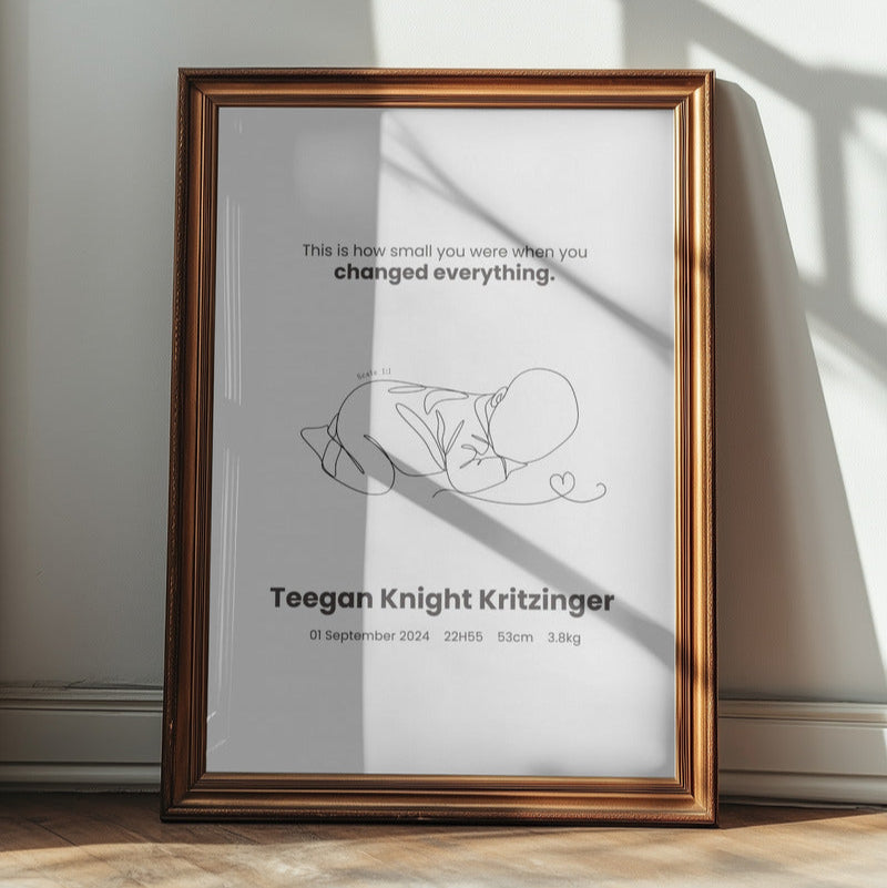 SassiBloom Life Size Birth Poster - Customised Baby Prints - Nursery Kids Room South Africa