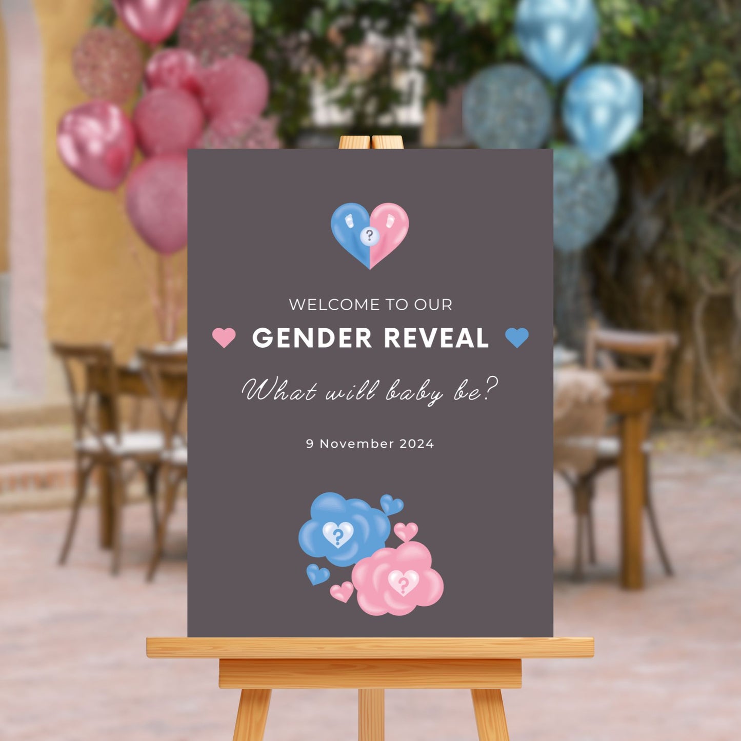Personalised Gender Reveal Sign Board - Pink & Blue Theme - Customised Baby Shower Decor