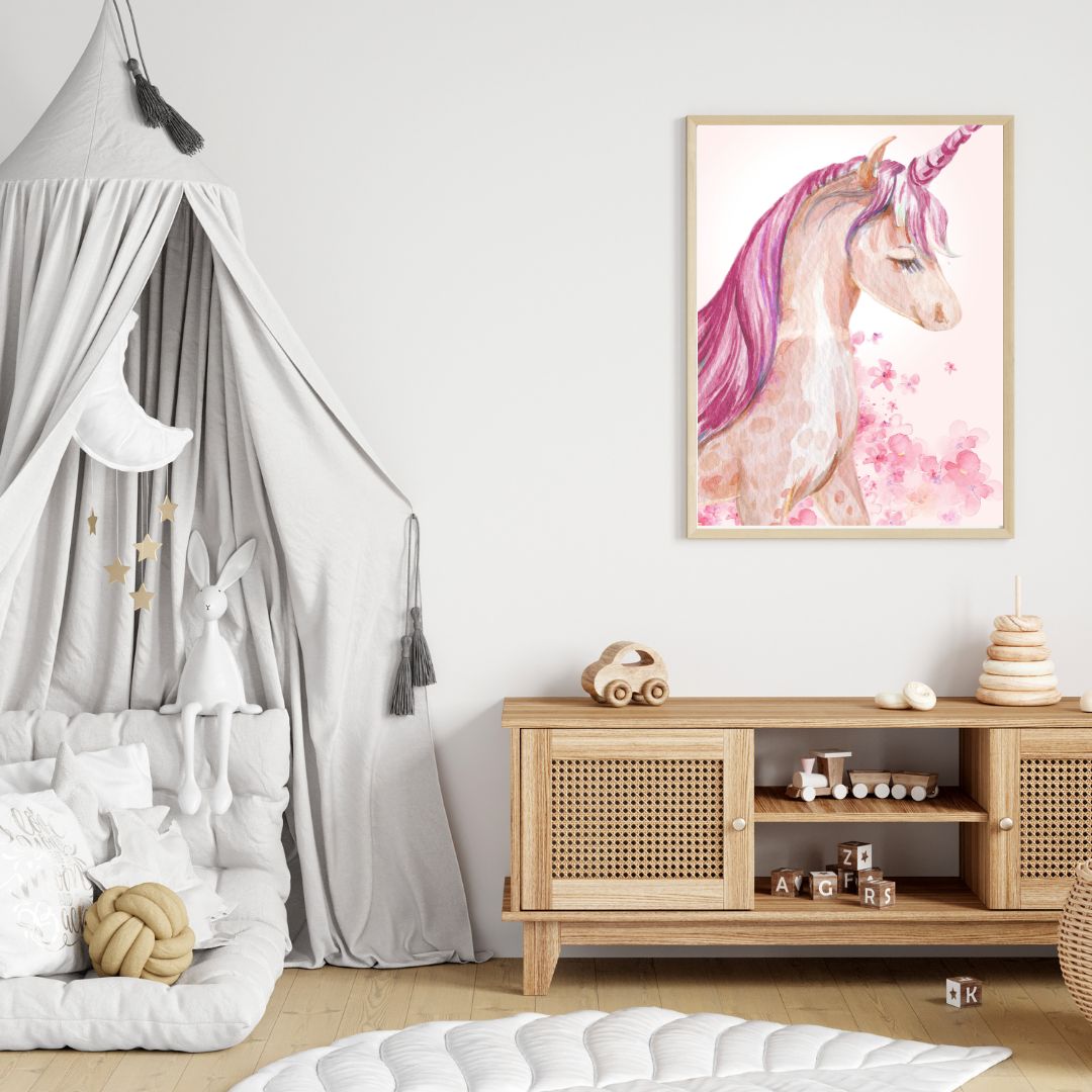 Girl's Poster Set - Nursery Décor Prints - Pink Unicorn Butterfly