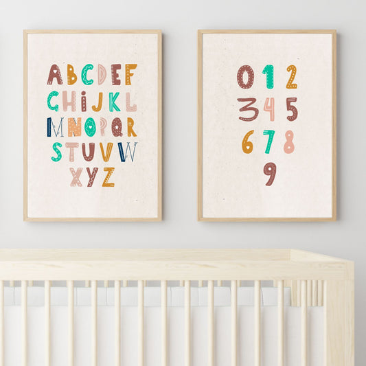 Kids Poster Set - Nursery Décor Prints - Alphabet Numbers ABC 123
