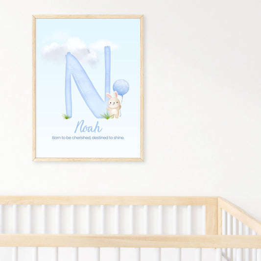 Custom Name Poster - Blue Bunny & Quote