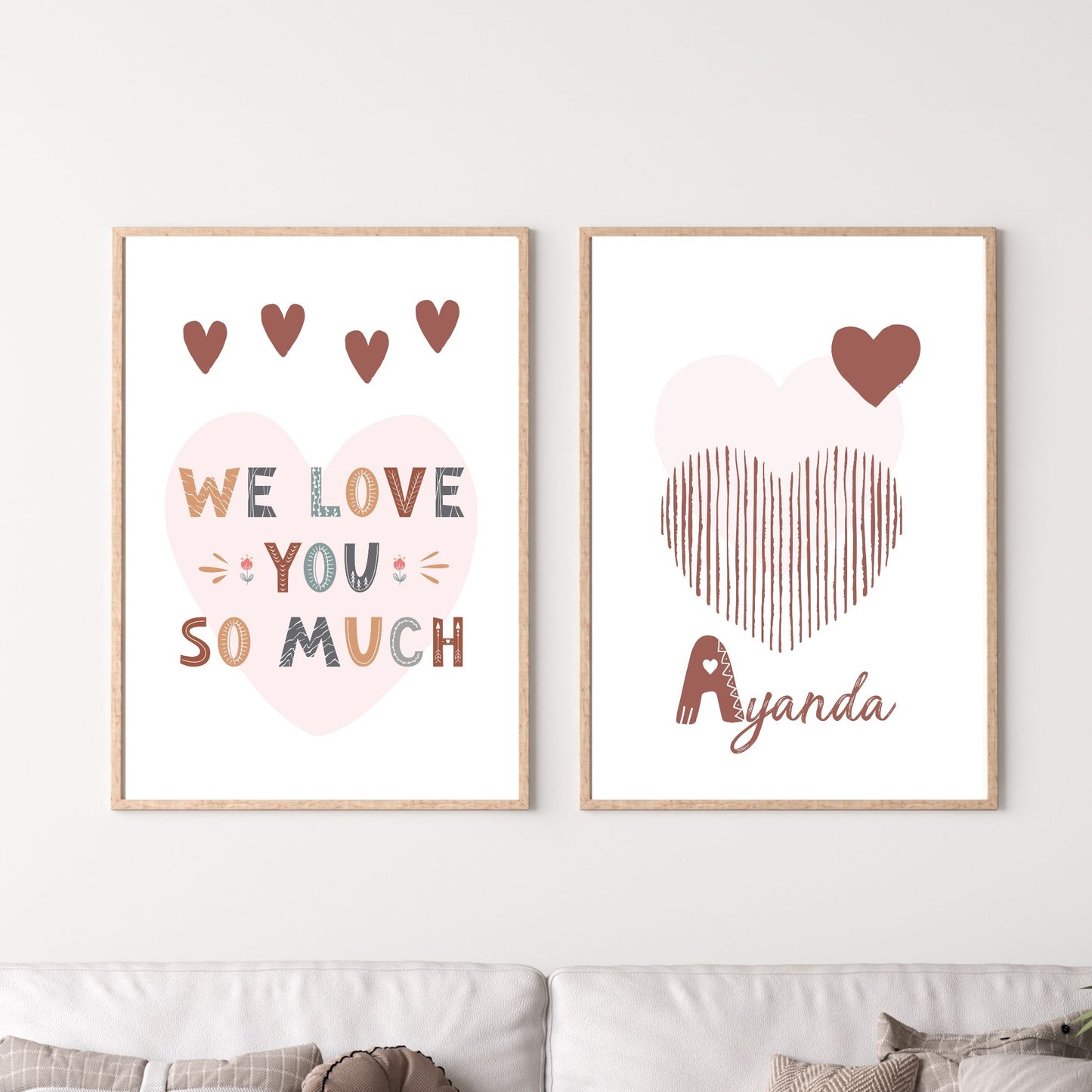 Custom Name Poster Set - Boho “We Love You” Hearts