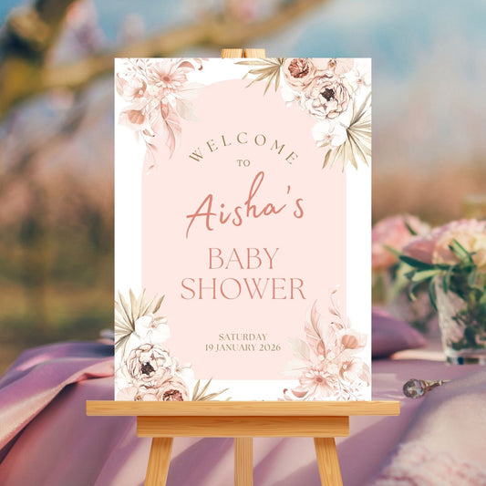 Baby Shower Welcome Sign Board - Elegant Pink Floral Blush