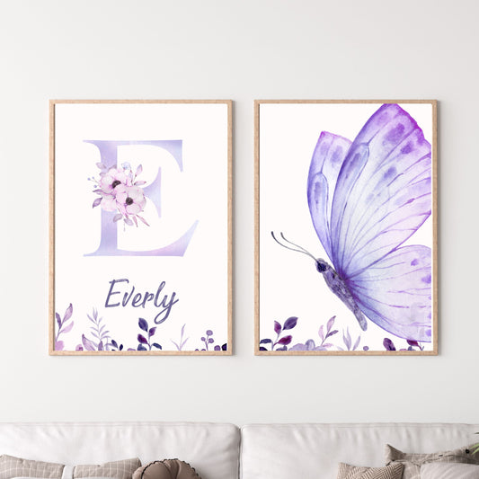 Custom Name Poster Set - Purple Butterfly