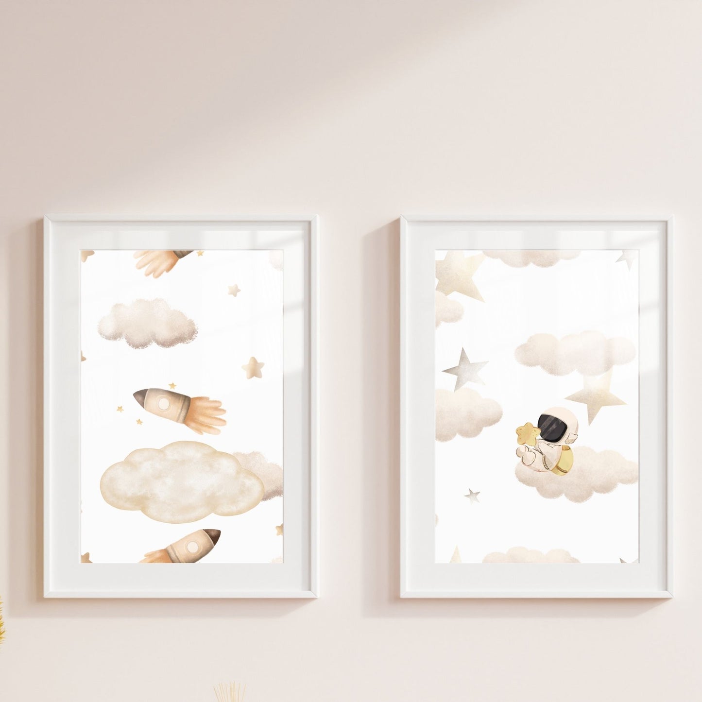 Boy's Poster Set - Nursery Décor Prints - Astronaut & Rockets In Space