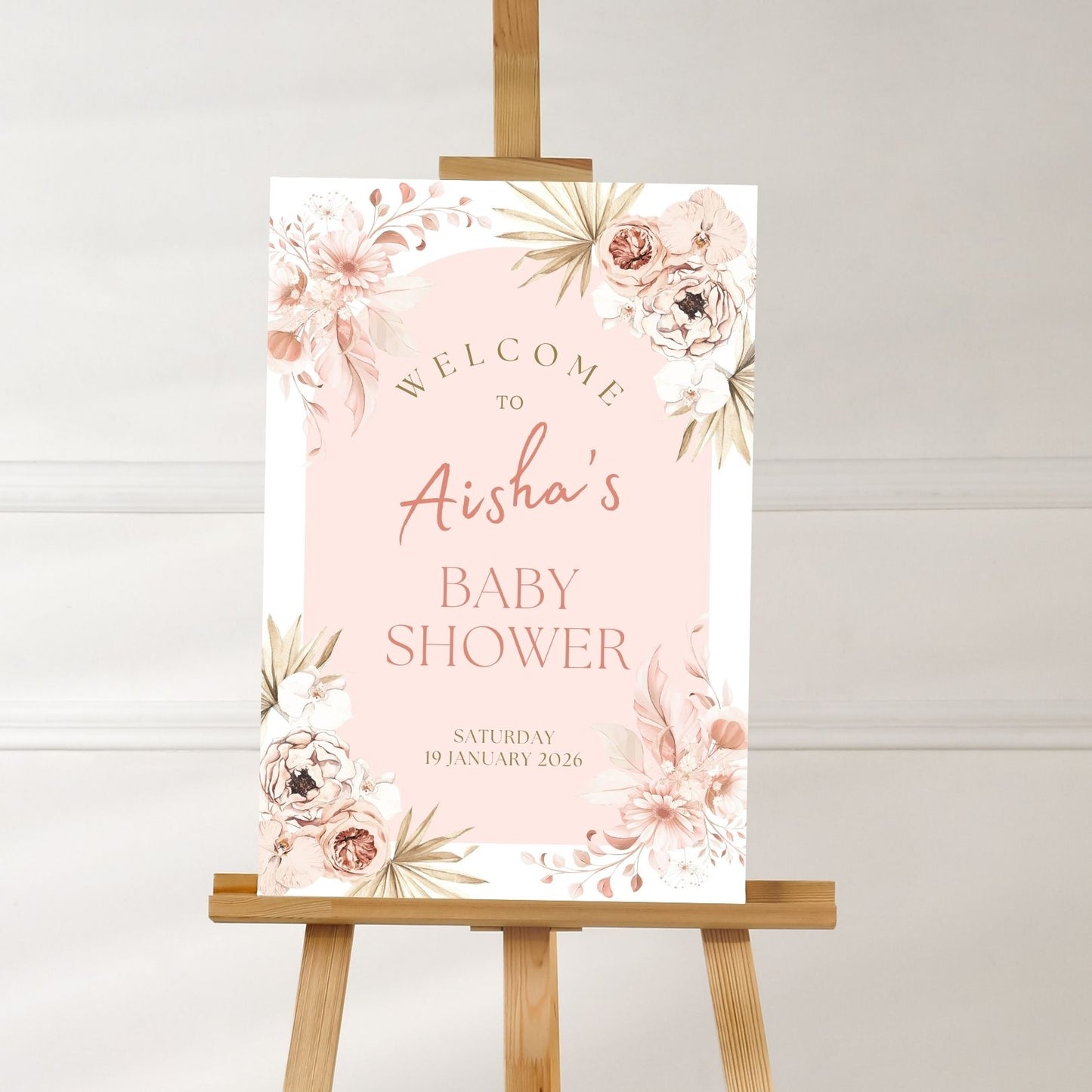Baby Shower Welcome Sign Board - Elegant Pink Floral Blush