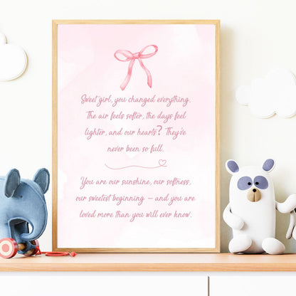 Custom Name Poster Set - Pink Floral Bow Quote