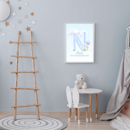 Custom Name Poster - Blue Bunny & Quote