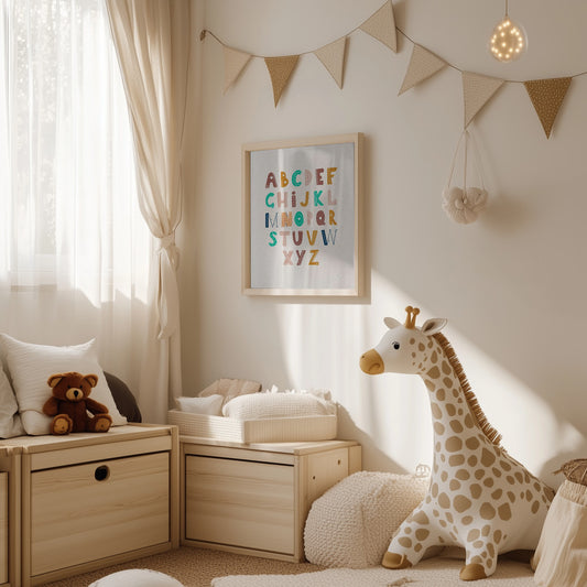 Kids Poster Set - Nursery Décor Prints - Alphabet Numbers ABC 123