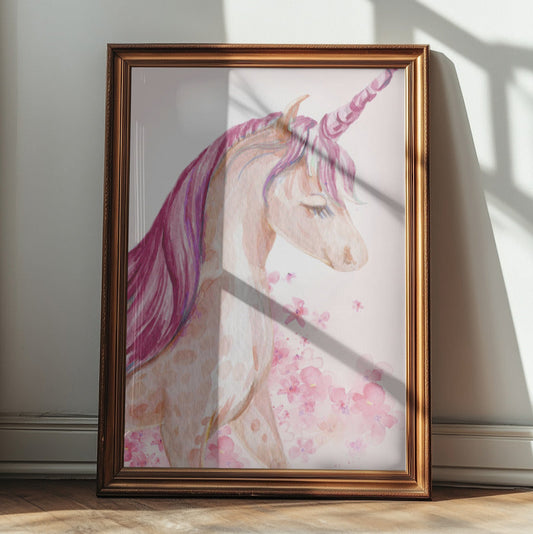 Girl's Poster Set - Nursery Décor Prints - Pink Unicorn Butterfly