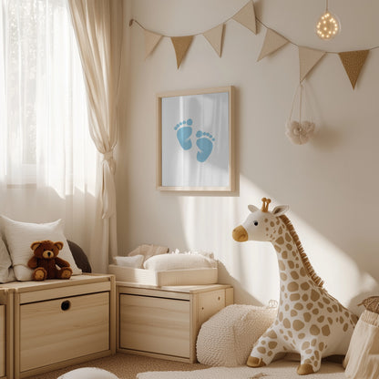 Boy's Poster Set - Nursery Décor Prints - Blue Handprints & Footprints