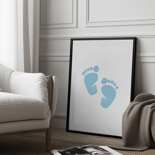 Boy's Poster Set - Nursery Décor Prints - Blue Handprints & Footprints