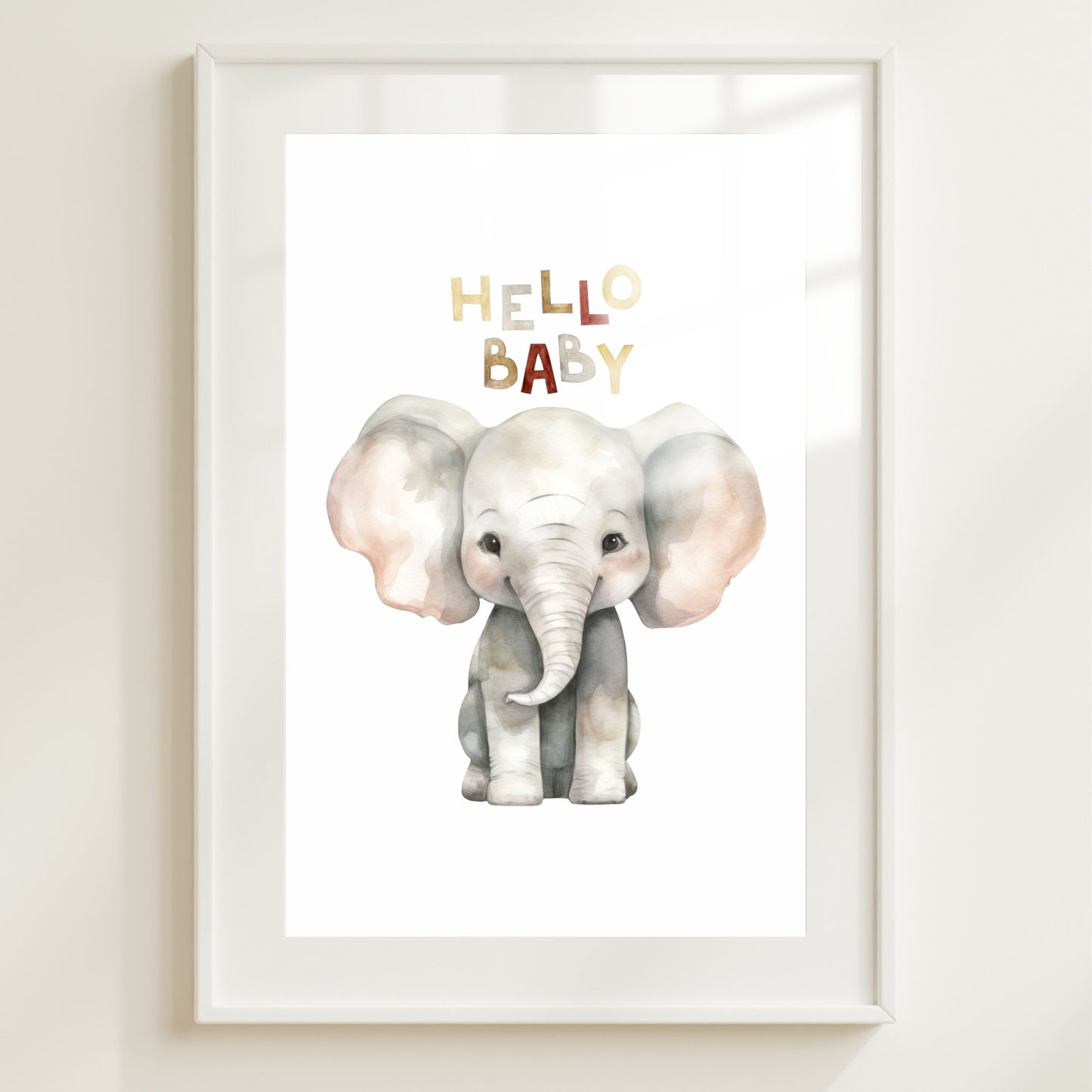 Kids Poster - Nursery Décor Prints - "Hello Baby" Elephant