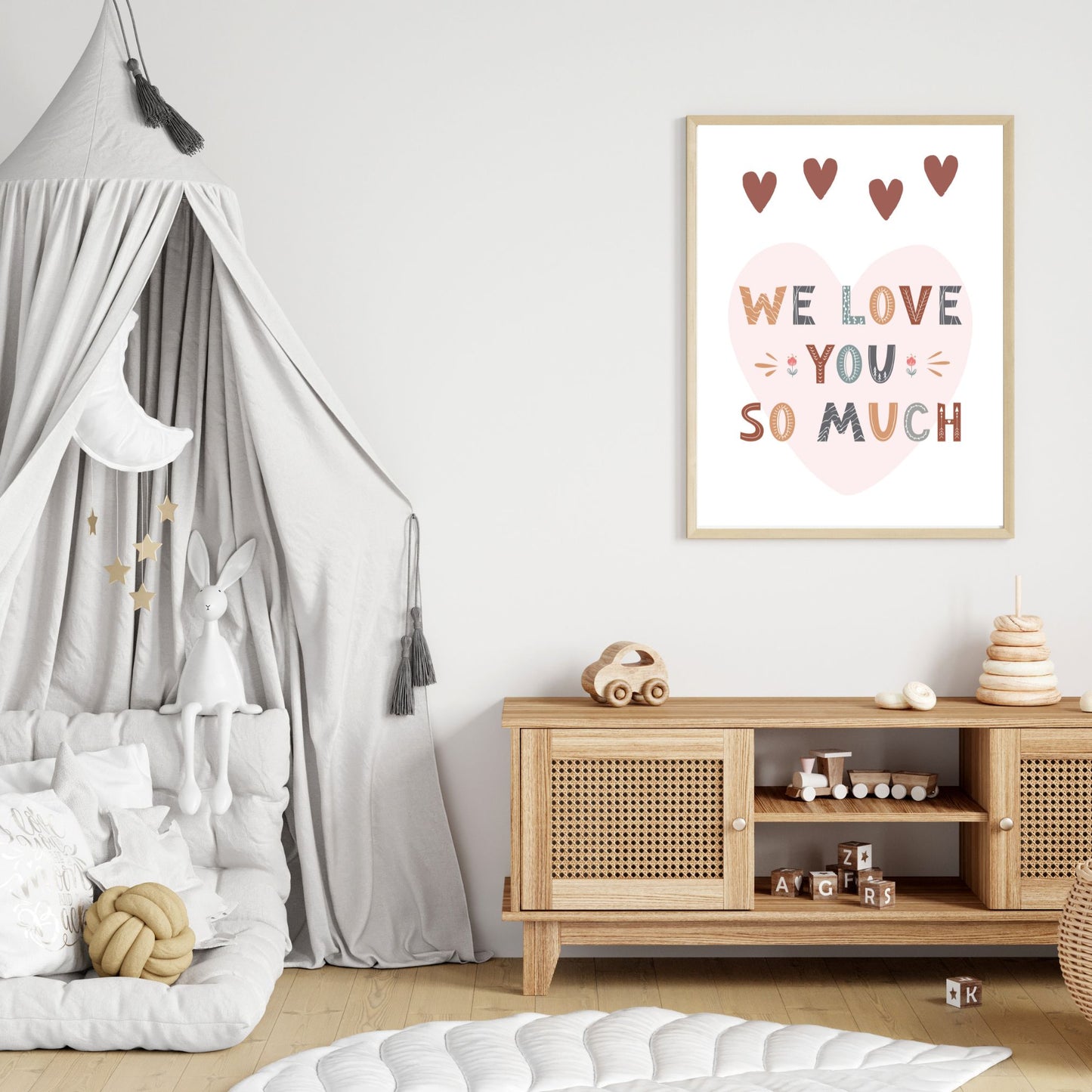 Custom Name Poster Set - Boho “We Love You” Hearts