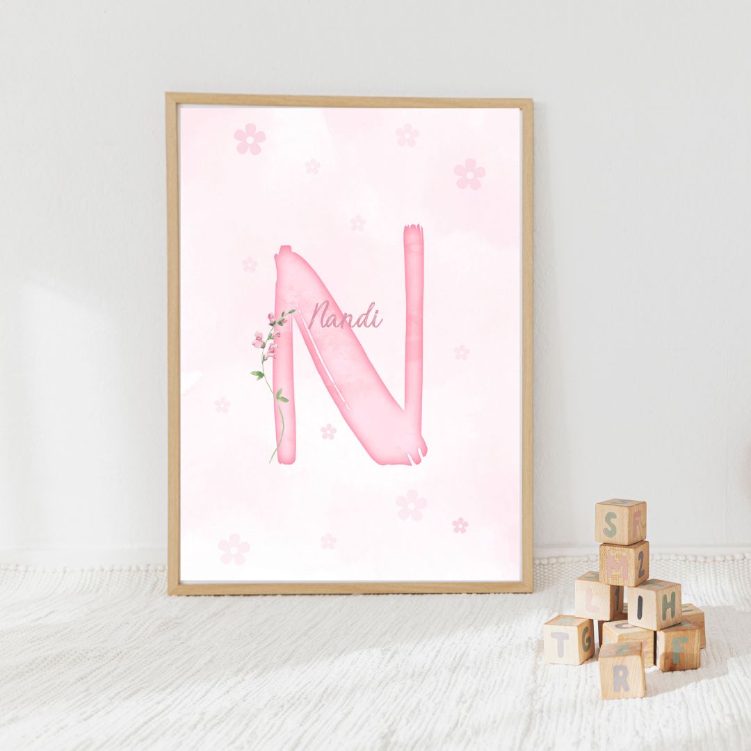 Custom Name Poster Set - Pink Floral Bow Quote