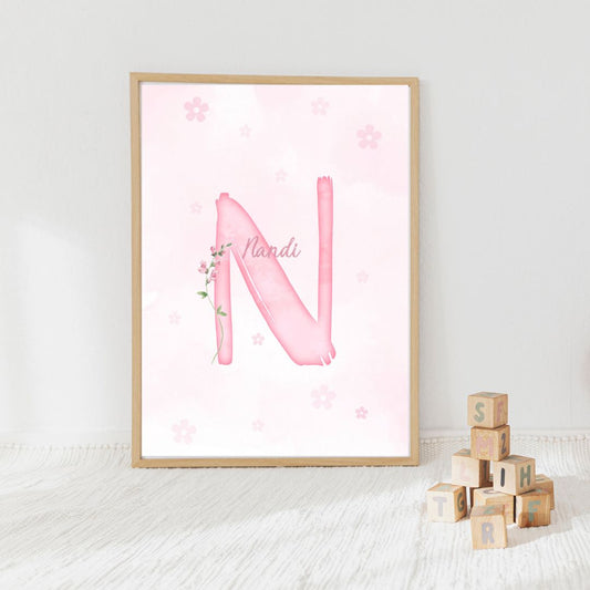Custom Name Poster Set - Pink Floral Bow Quote