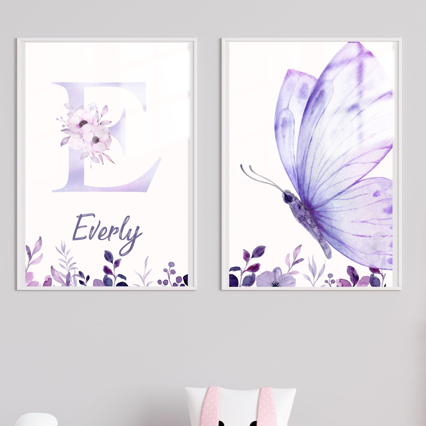 Custom Name Poster Set - Purple Butterfly