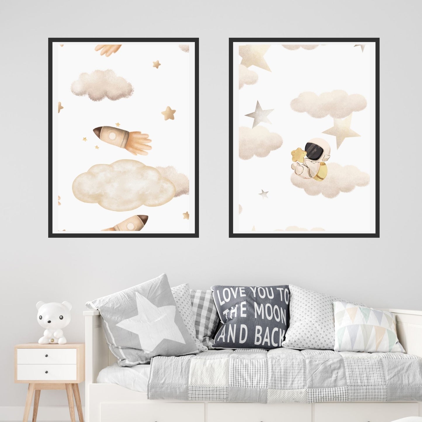 Boy's Poster Set - Nursery Décor Prints - Astronaut & Rockets In Space