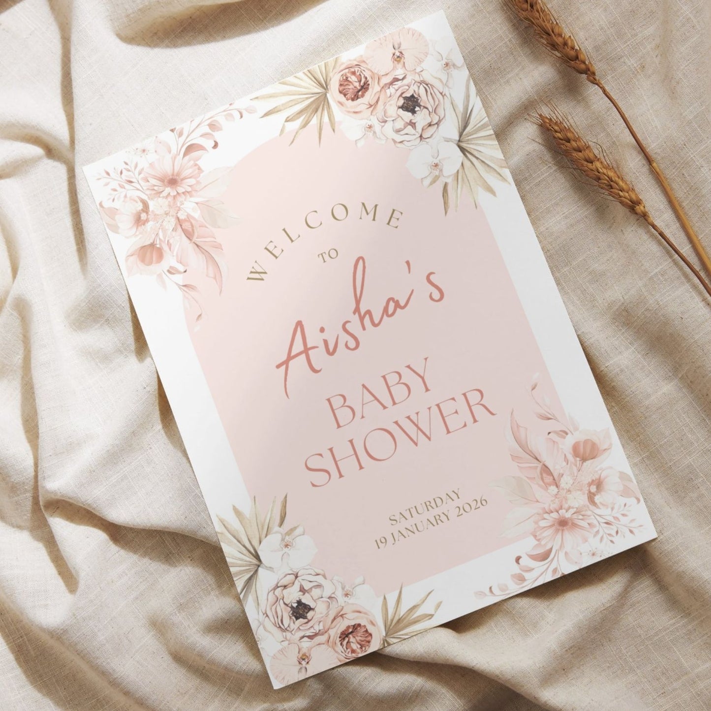 Baby Shower Welcome Sign Board - Elegant Pink Floral Blush