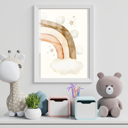 Custom Name Print Set - Beige Boho Rainbow - Kids Personalised Wall Art Decor
