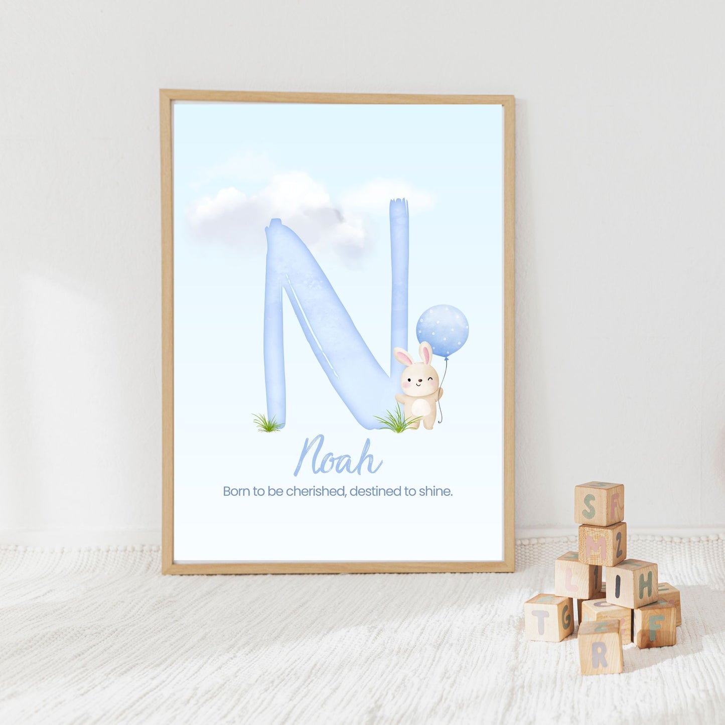 Custom Name Poster - Blue Bunny & Quote