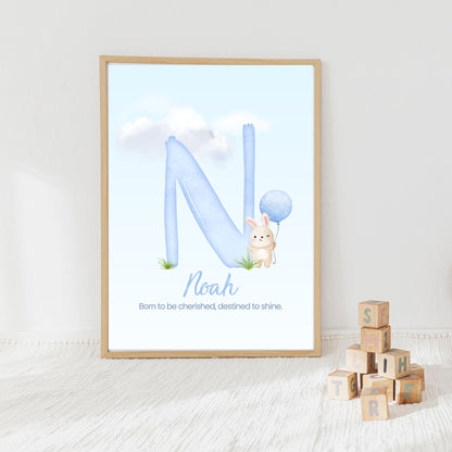 Custom Name Poster - Blue Bunny & Quote
