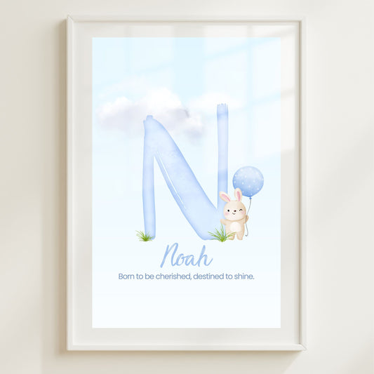 Custom Name Poster - Blue Bunny & Quote
