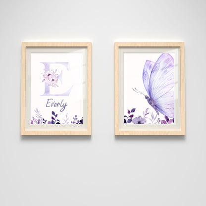 Custom Name Poster Set - Purple Butterfly