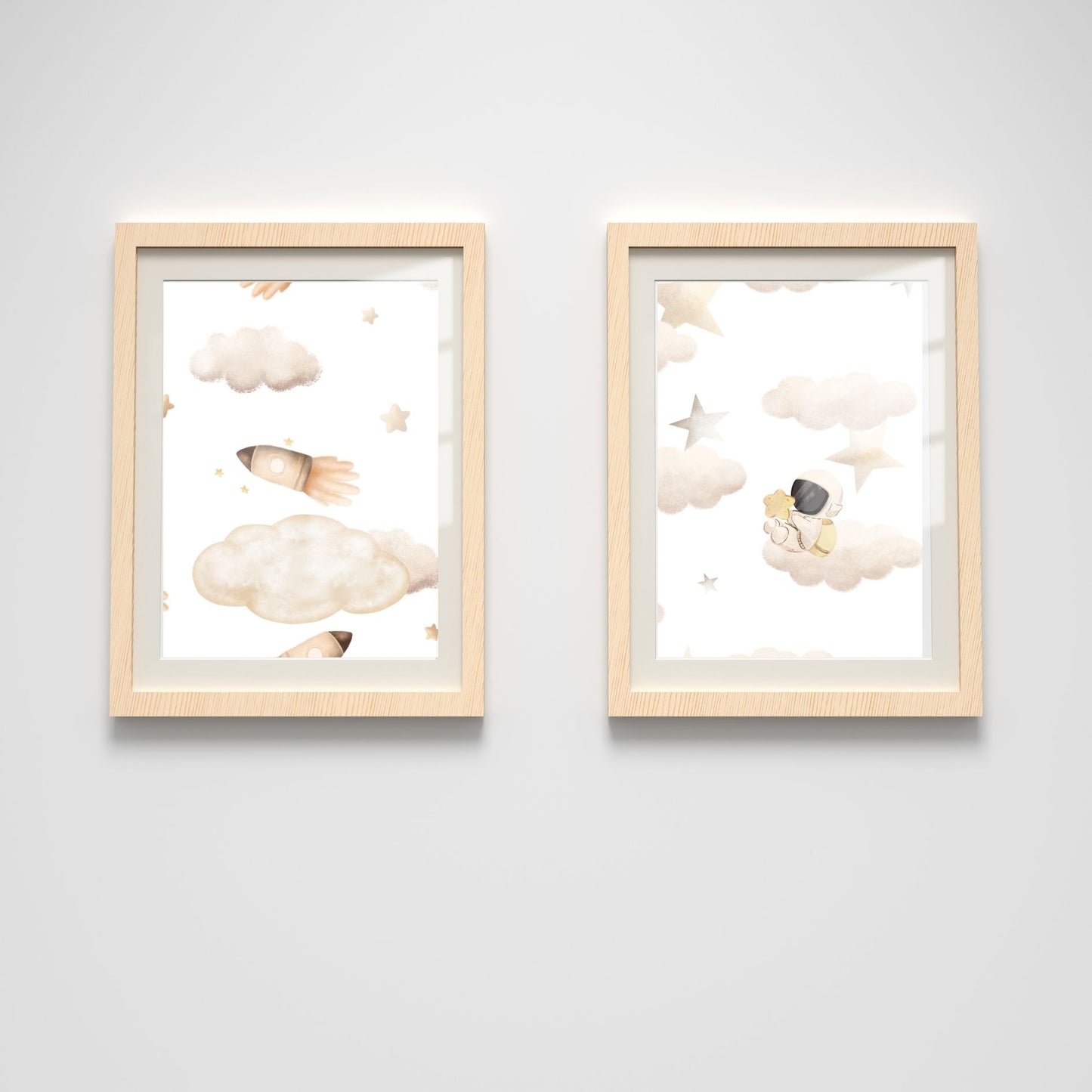 Boy's Poster Set - Nursery Décor Prints - Astronaut & Rockets In Space