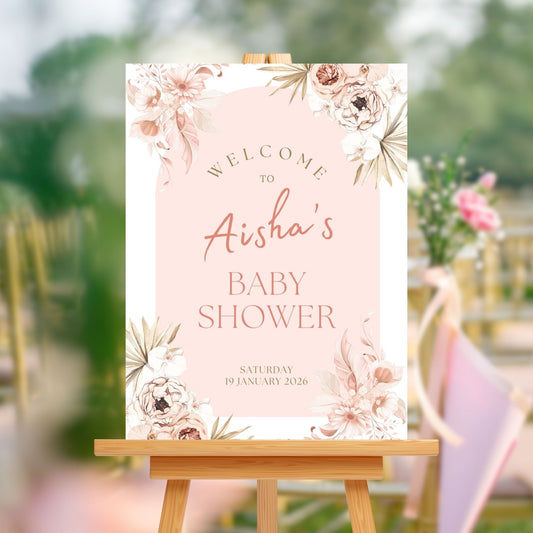 Baby Shower Welcome Sign Board - Elegant Pink Floral Blush