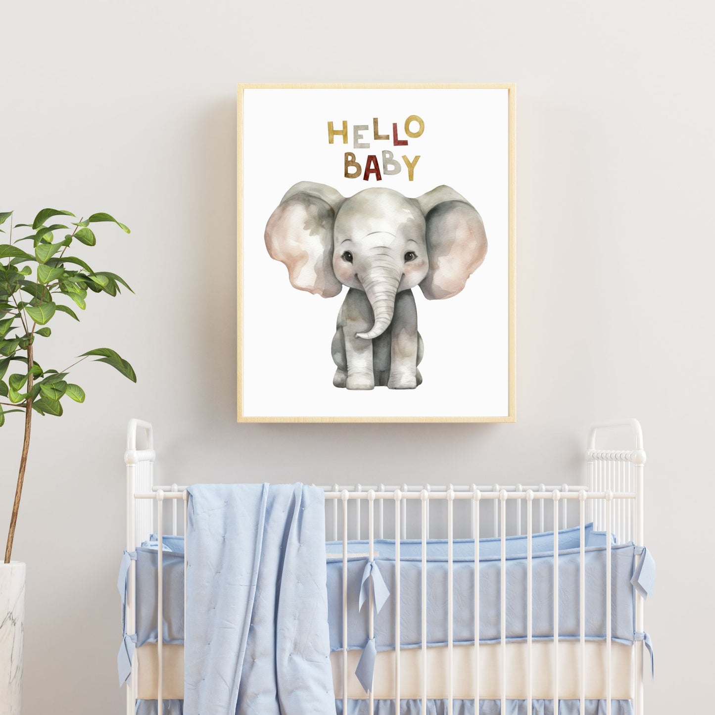 Kids Poster - Nursery Décor Prints - "Hello Baby" Elephant