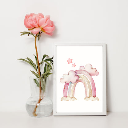 Girl's Poster - Nursery Décor Prints - Dreamy Pink Rainbow
