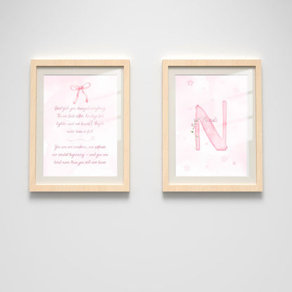 Custom Name Poster Set - Pink Floral Bow Quote
