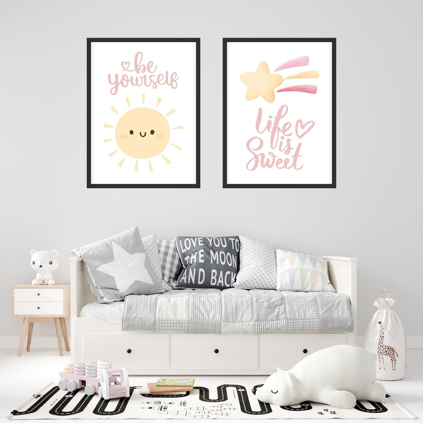 Girl's Poster Set - Nursery Décor Prints - Pink Inspirational Quotes